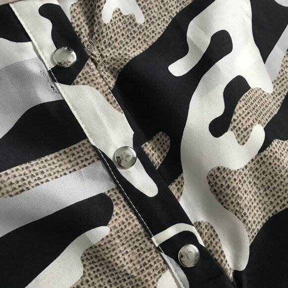 JC SE CASTELBAJAC PARIS SILK JUMPSUIT CAMO BLACK WHITE BROWN 36 - Picture 7 of 11